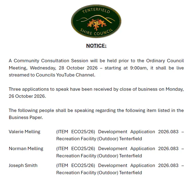 Notice –  Community Consultation Session 9.00am – 28 October 2026
