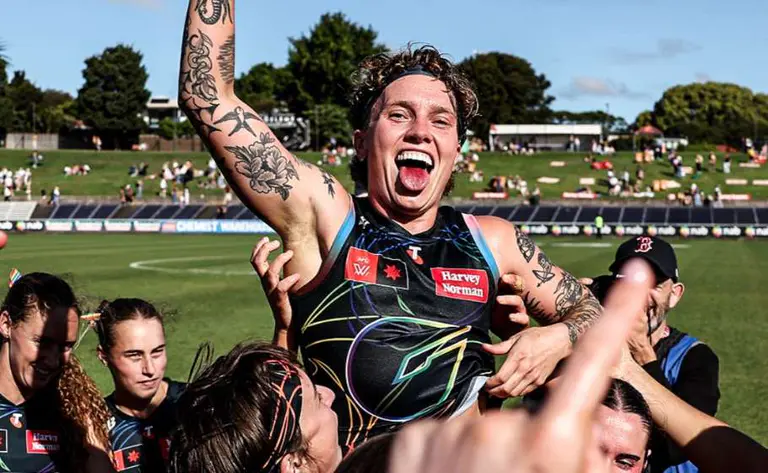 Tilly Lucas-Rodd celebrates 100th AFLW match with Pride